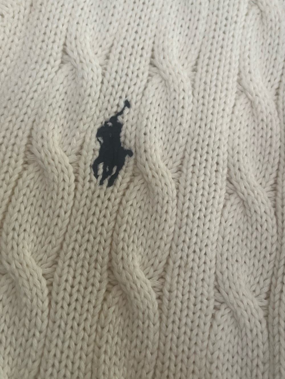 Ralph Lauren Cream Cable V-Neck Sweater Polo Emblem 100% Cotton smoke & pet free - Picture 2 of 7
